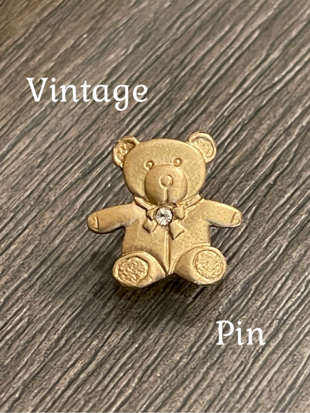 Vintage Gold-tone Teddy Bear - Lapel Pin with Rhinestone Accent